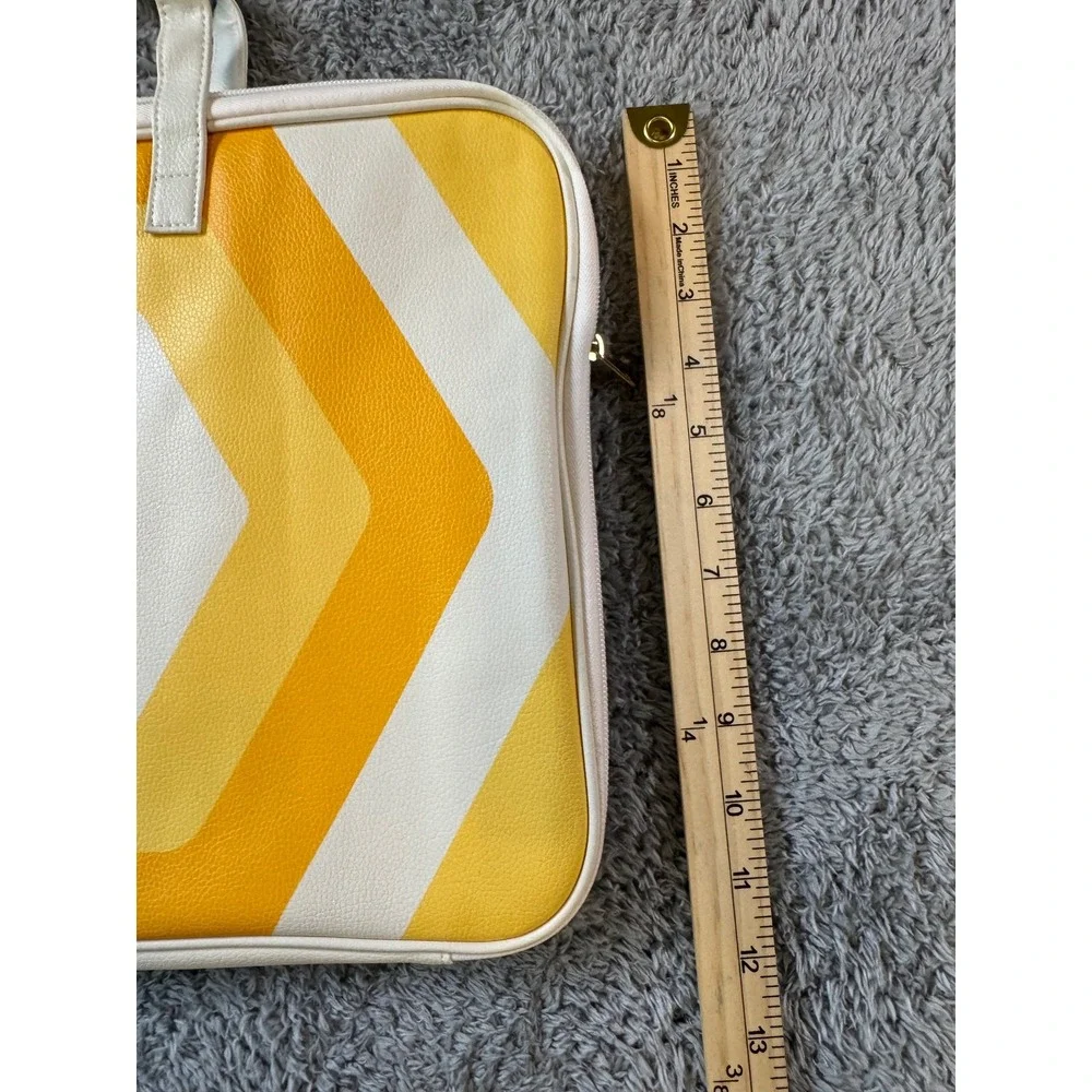 Bumble Laptop Bag Tote Yellow White Chevron Hexagon Logo Faux Leather